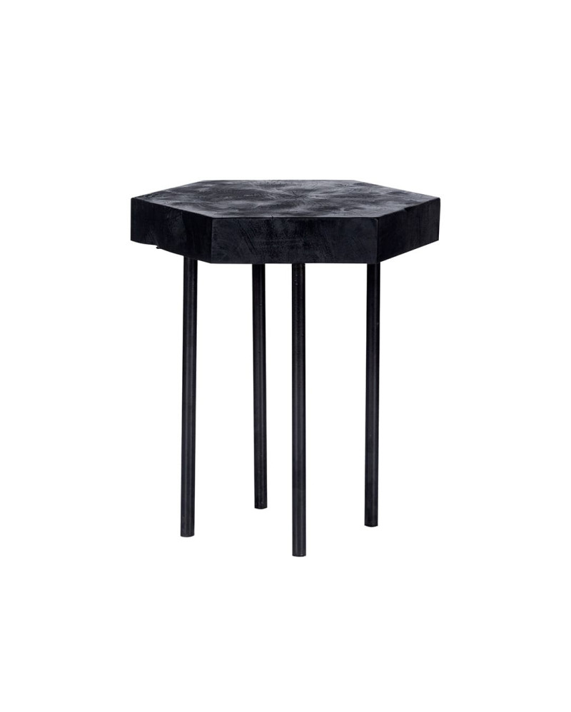 Table d'appoint en racine de teck et fer 50 x 50 cm