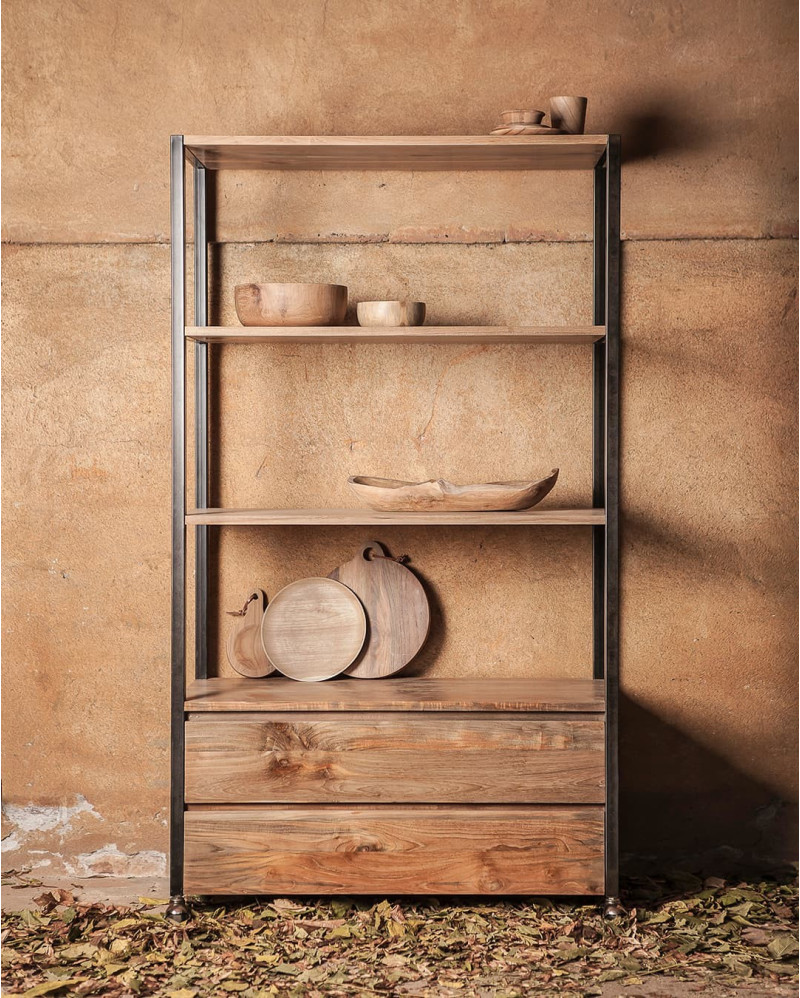 Etagère en bois de teck naturel et fer 100 x 173 cm