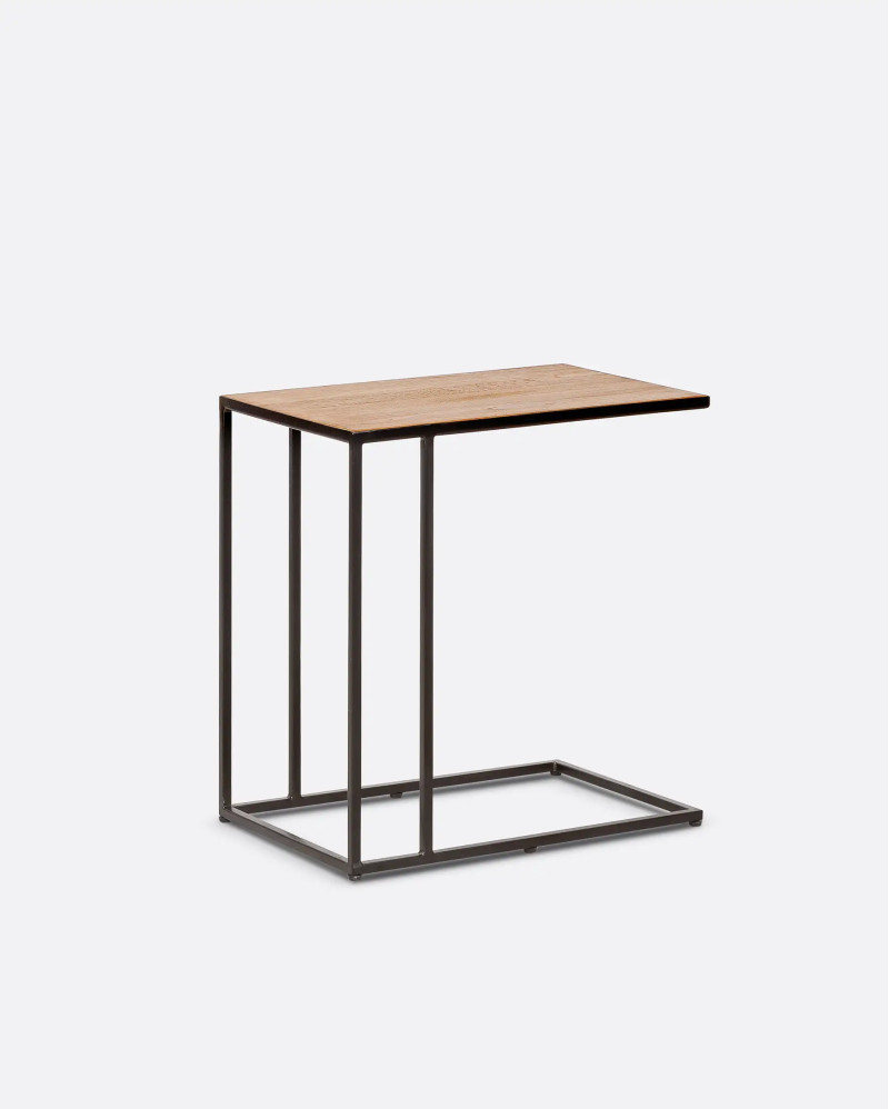 ONETWO side table in recycled teak wood and iron 46 x 31 x 50 cm