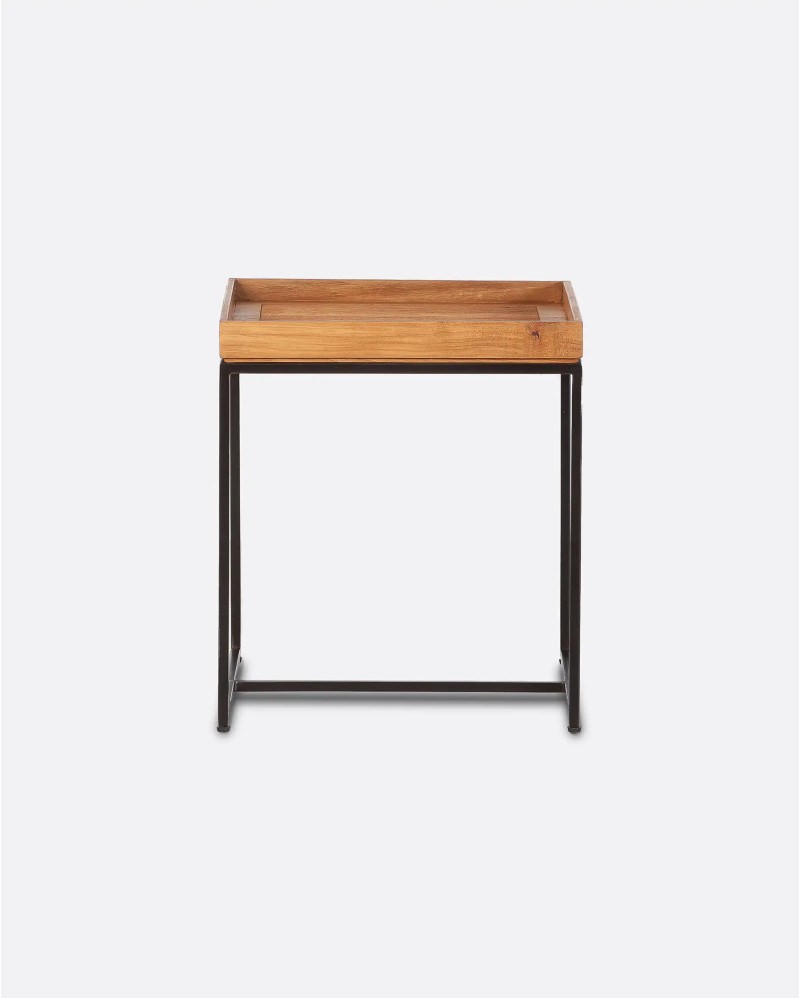 Table d'appoint BANJAR en bois de teck recyclé et fer 40 x 40 x 45 cm en couleur naturelle