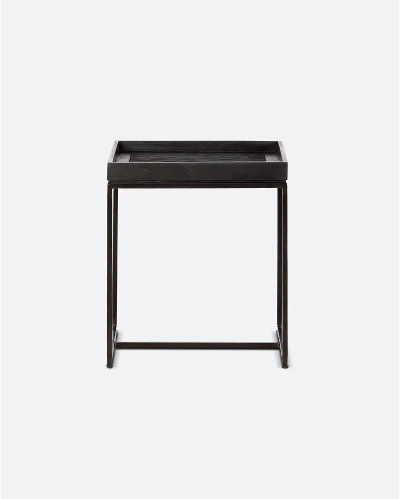 BANJAR side table in recycled teak wood and iron 40 x 40 x 45 cm in black colour