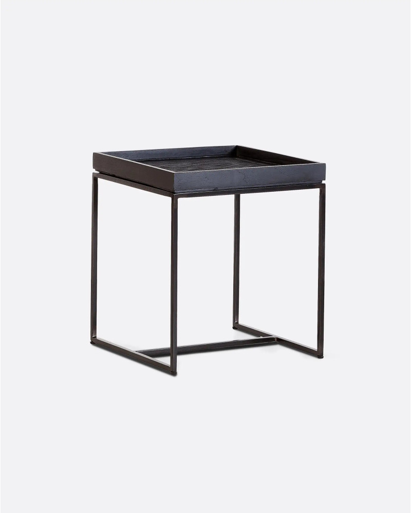 BANJAR side table in recycled teak wood and iron 40 x 40 x 45 cm in black colour