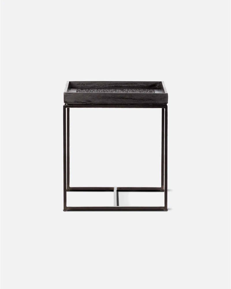 BANJAR side table in recycled teak wood and iron 40 x 40 x 45 cm in black colour