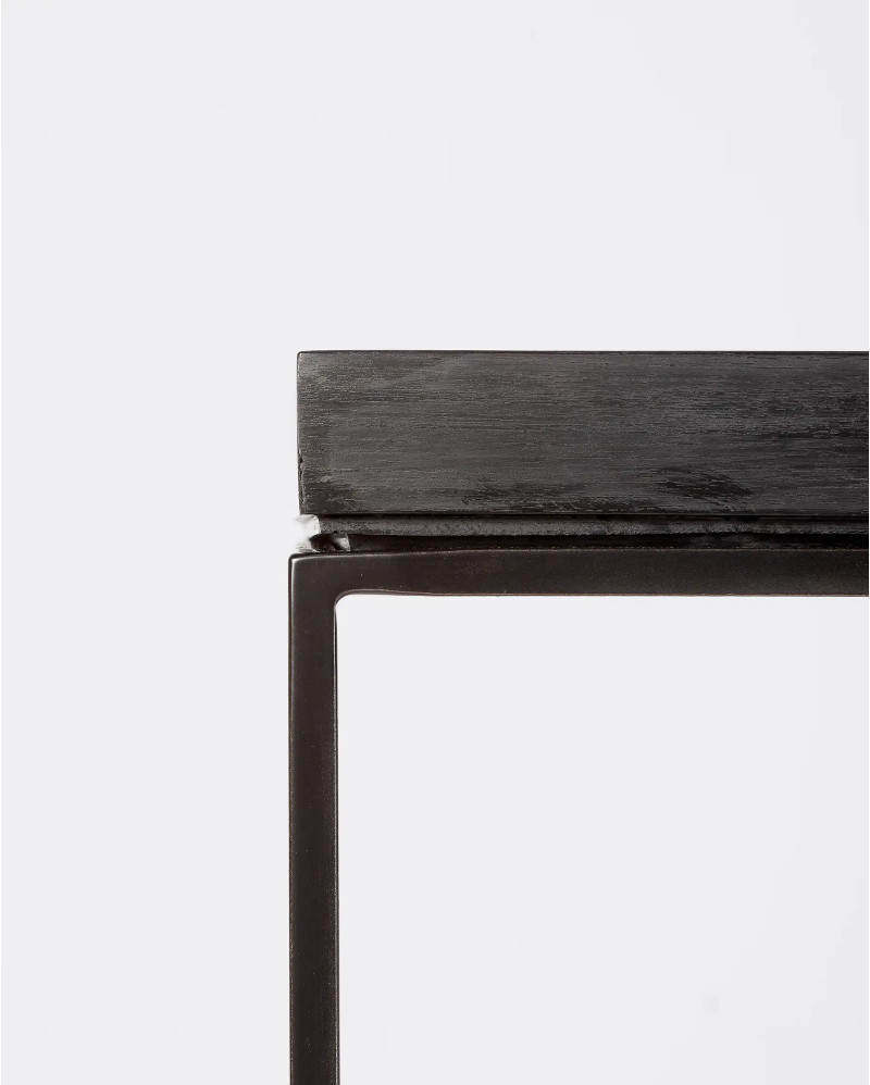 Mesa auxiliar BANJAR de madera de teca reciclada y hierro 40 x 40 x 45 cm en color negro