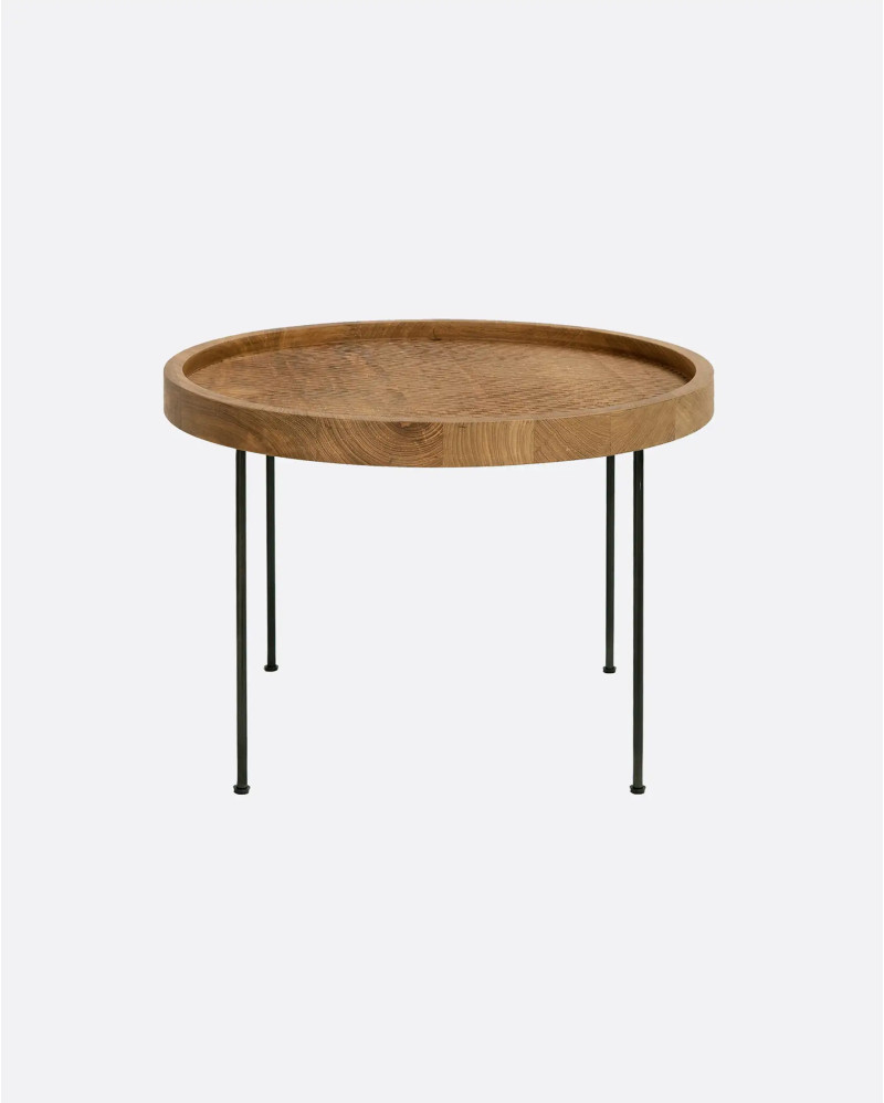 Mesa auxiliar GEDE de madera de teca reciclada y hierro Ø 55 cm x 40 cm de altura