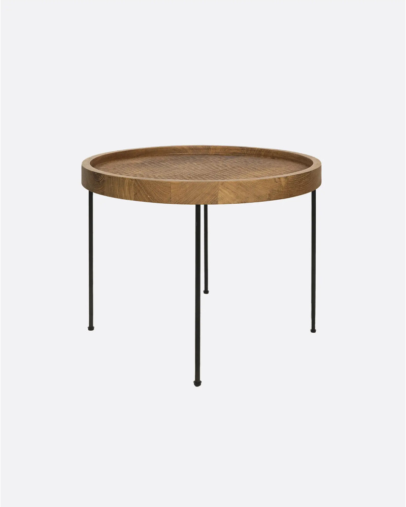 Mesa auxiliar GEDE de madera de teca reciclada y hierro Ø 55 cm x 40 cm de altura