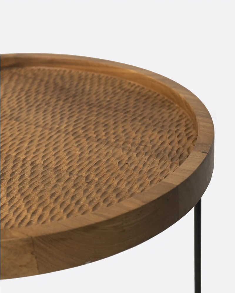 GEDE side table in recycled teak wood and iron Ø 55 cm x 40 cm high