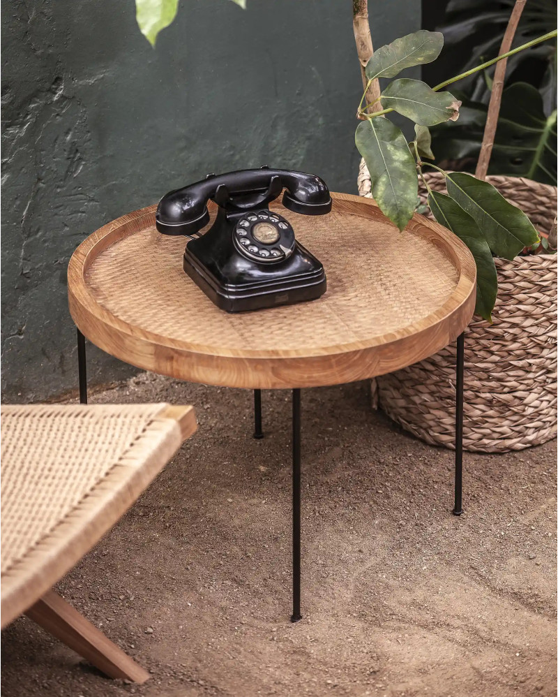 Table d'appoint GEDE en bois de teck recyclé et fer Ø 55 cm x 40 cm de hauteur