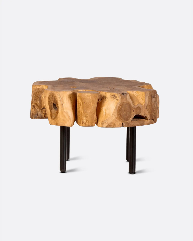 ROOT side table in teak root and iron Ø 60 cm x 37 cm high in natural colour