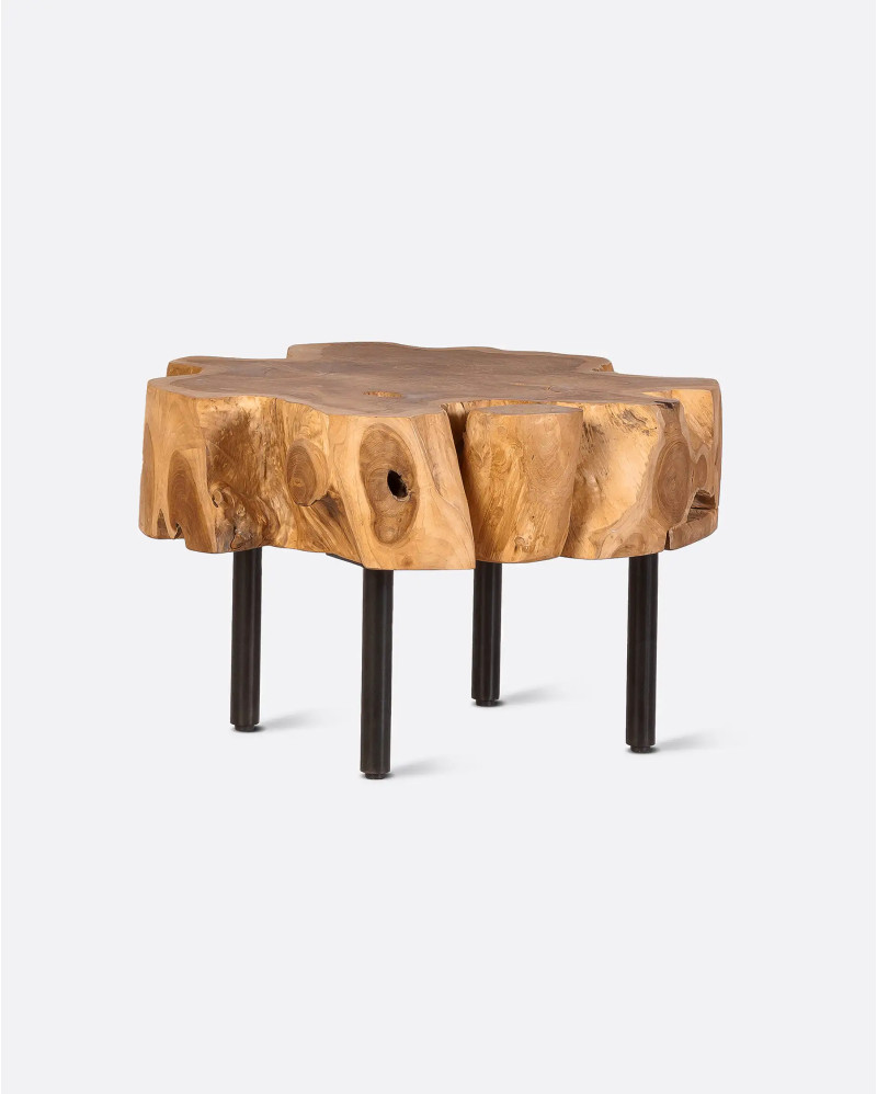 ROOT side table in teak root and iron Ø 60 cm x 37 cm high in natural colour