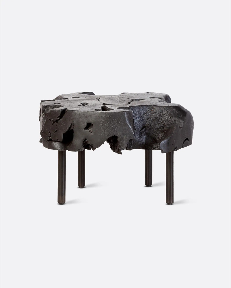 ROOT side table in teak root and iron Ø 60 cm x 37 cm high in black colour