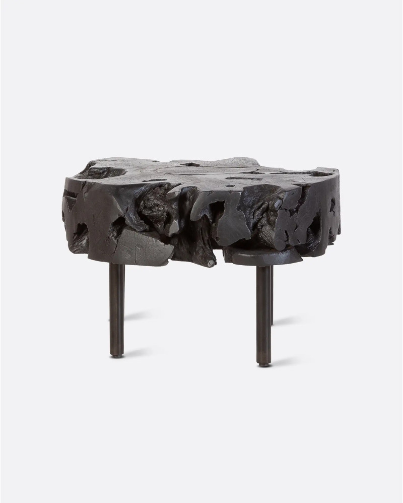 ROOT side table in teak root and iron Ø 60 cm x 37 cm high in black colour