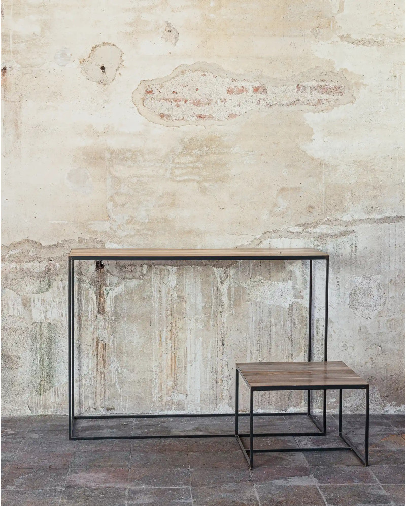 ONETWO console in recycled teak wood and iron 120 x 40 x 85 cm