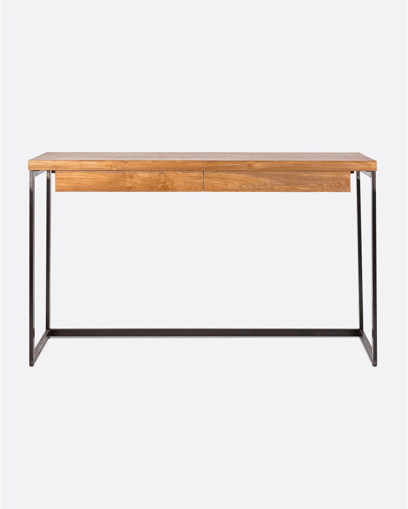 THREE desk in recycled teak wood and iron 130 x 45 x 76 cm