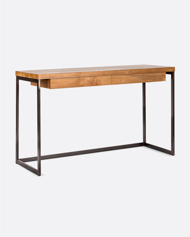 THREE desk in recycled teak wood and iron 130 x 45 x 76 cm