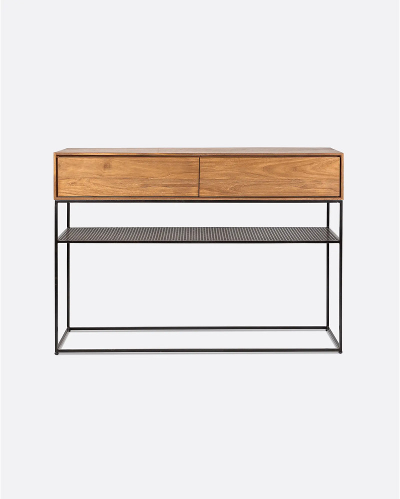 ONETWO console with drawers in recycled teak and iron 120 x 40 x 85 cm