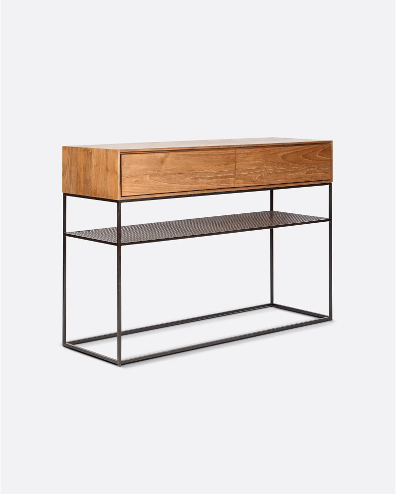 ONETWO console with drawers in recycled teak and iron 120 x 40 x 85 cm