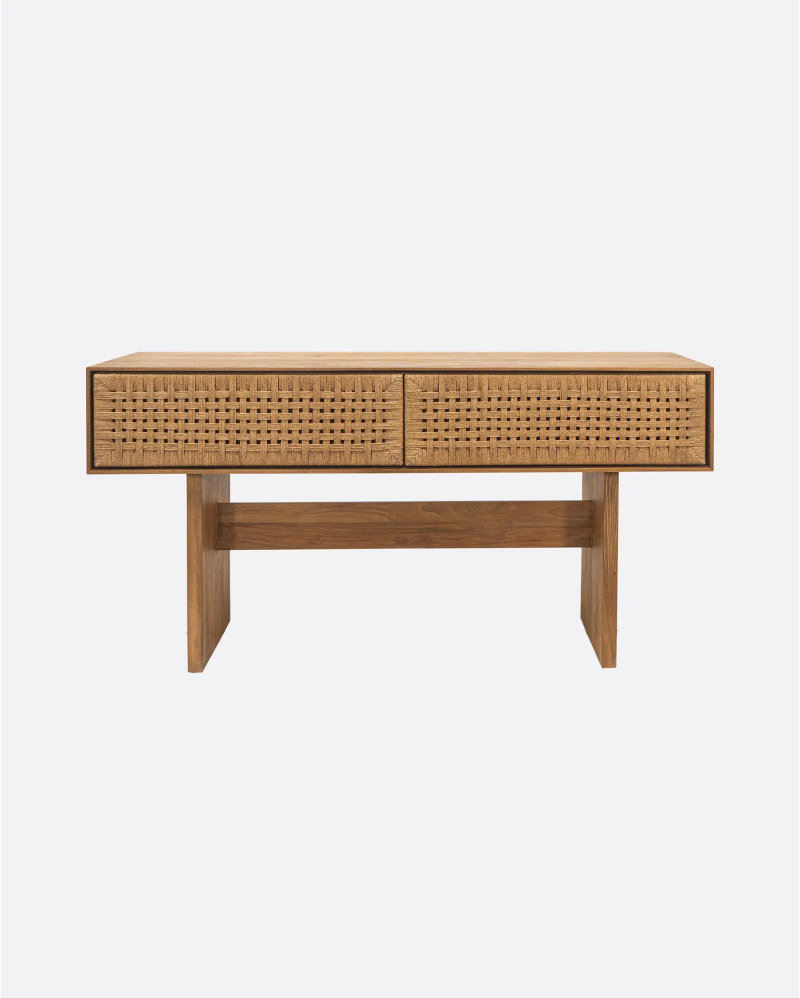 CORA console table in recycled teak and paper cord 160 x 40 x 80 cm