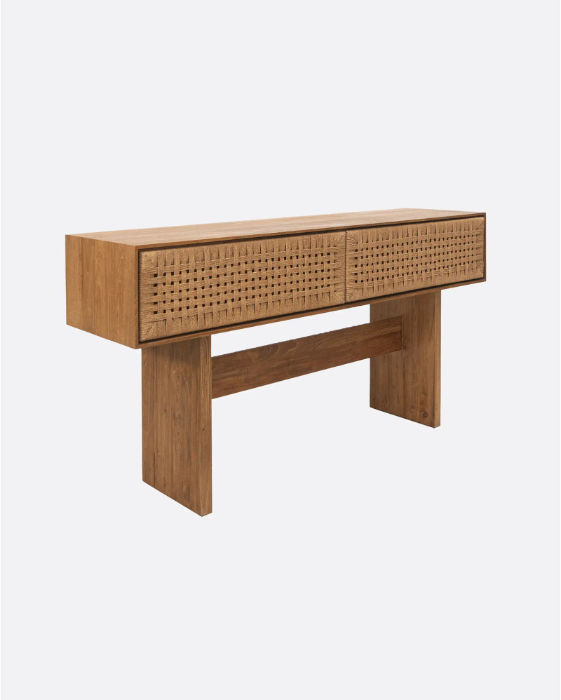 CORA console table in recycled teak and paper cord 160 x 40 x 80 cm