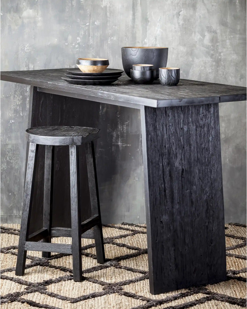 EROSI high table in recycled teak wood 180 x 80 x 105 cm in black colour