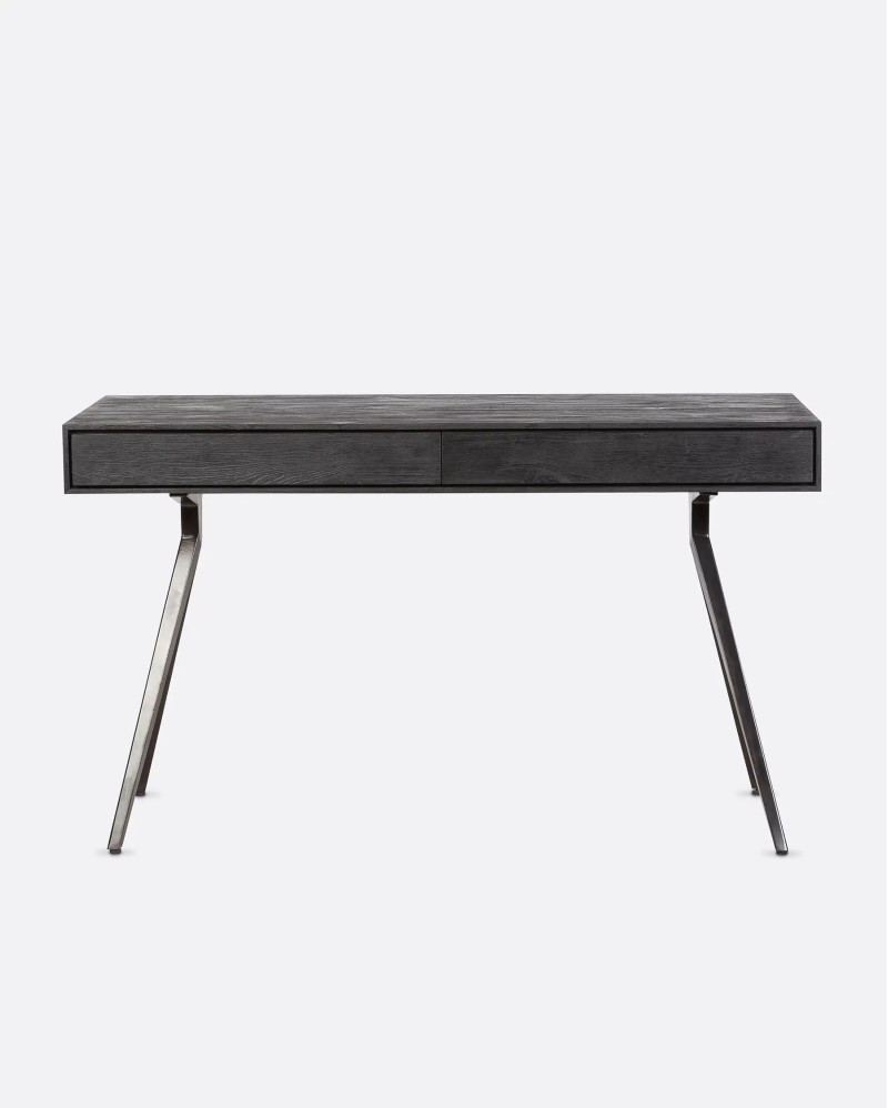 MAJESTI desk in recycled teak wood and iron 130 x 55 x 76 cm in black colour