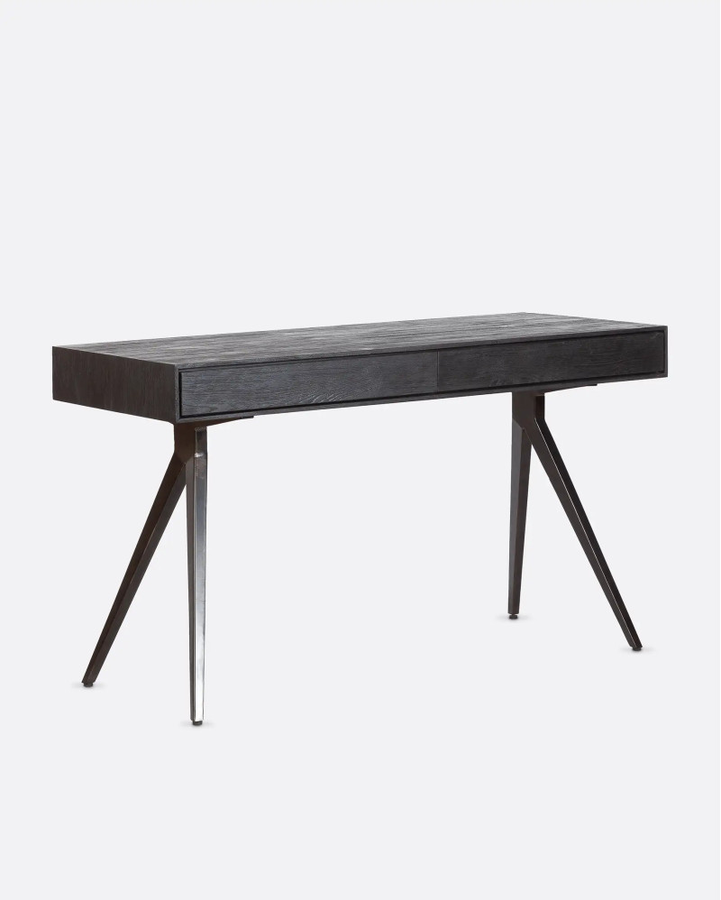 MAJESTI desk in recycled teak wood and iron 130 x 55 x 76 cm in black colour