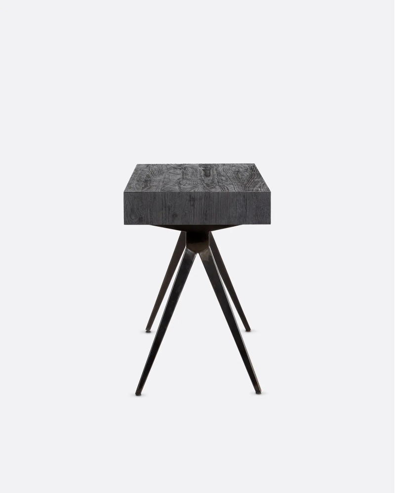 MAJESTI desk in recycled teak wood and iron 130 x 55 x 76 cm in black colour