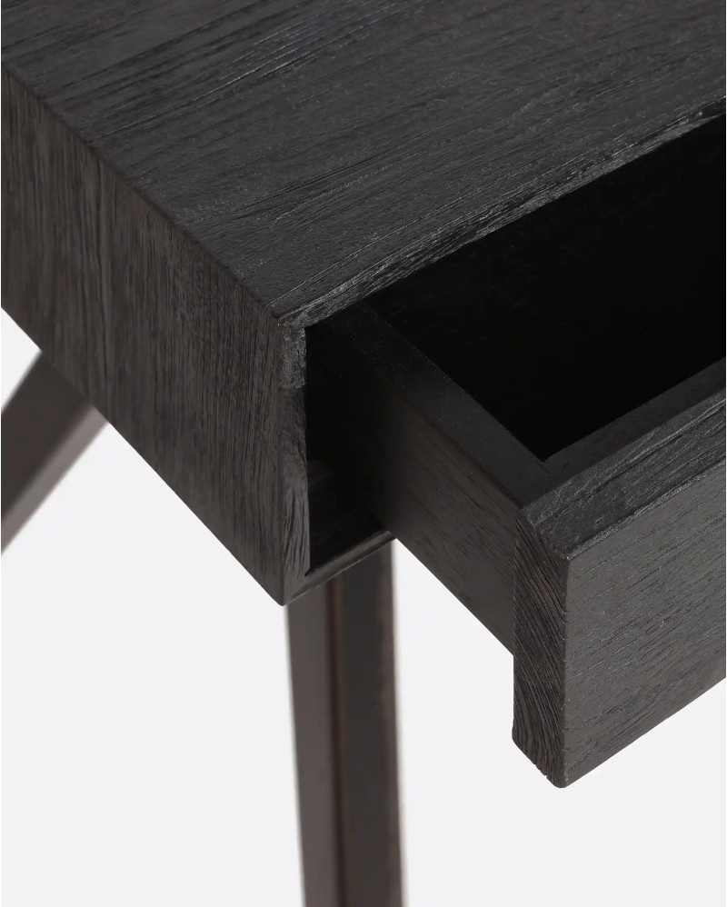 MAJESTI desk in recycled teak wood and iron 130 x 55 x 76 cm in black colour