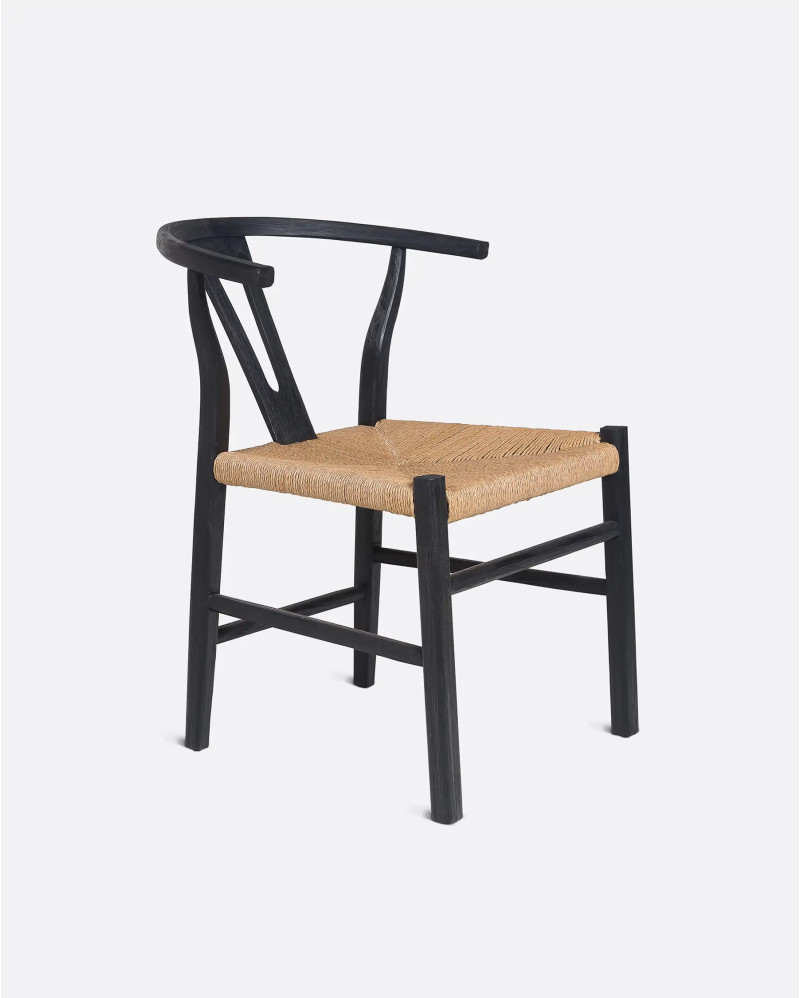 Silla ROB de madera de teca y cuerda de papel 55 x 57 x 76 cm en color negro y natural