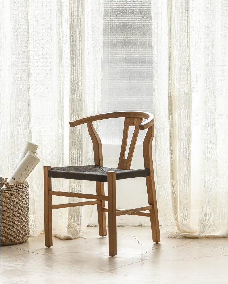 ROB chair in teak wood and paper cord 55 x 57 x 76 cm in black and natural colour