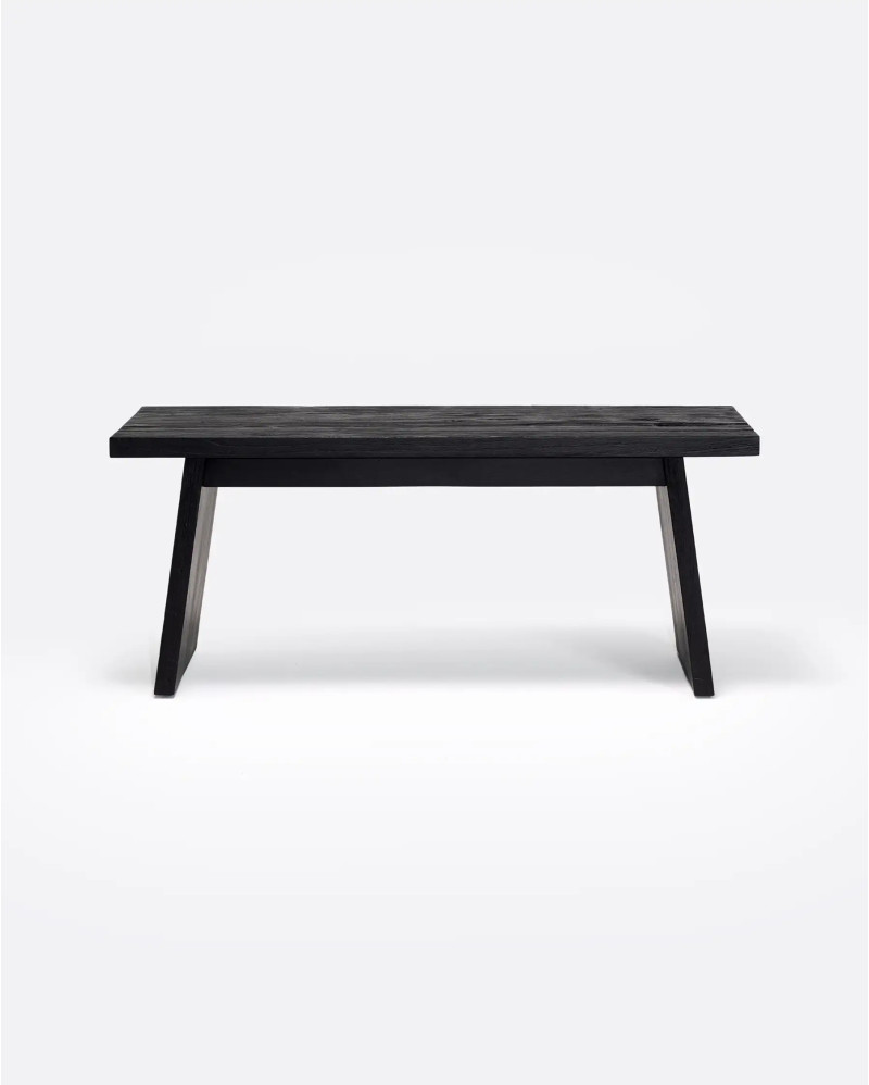 EROSI bench in recycled teak wood 110 x 38 x 45 cm in black color