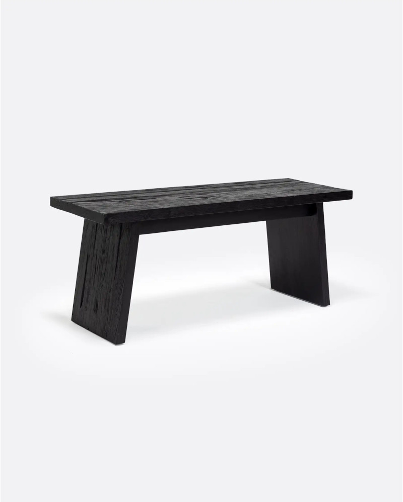 EROSI bench in recycled teak wood 110 x 38 x 45 cm in black color