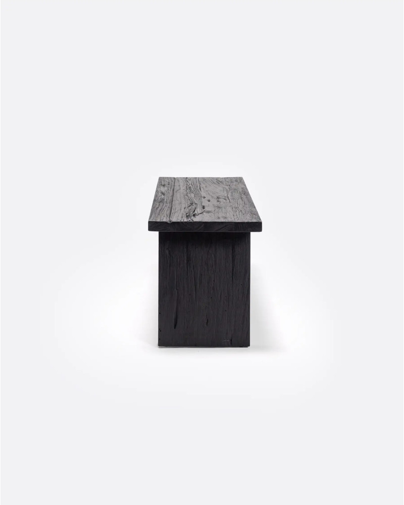 EROSI bench in recycled teak wood 110 x 38 x 45 cm in black color