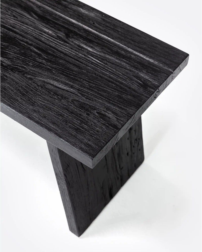 EROSI bench in recycled teak wood 110 x 38 x 45 cm in black color