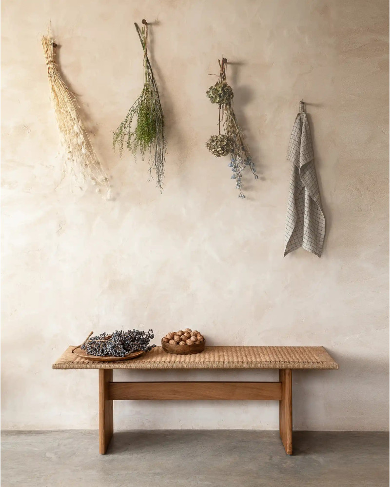 UBUD bench in recycled teak wood and paper cord 140 x 46 x 45 cm