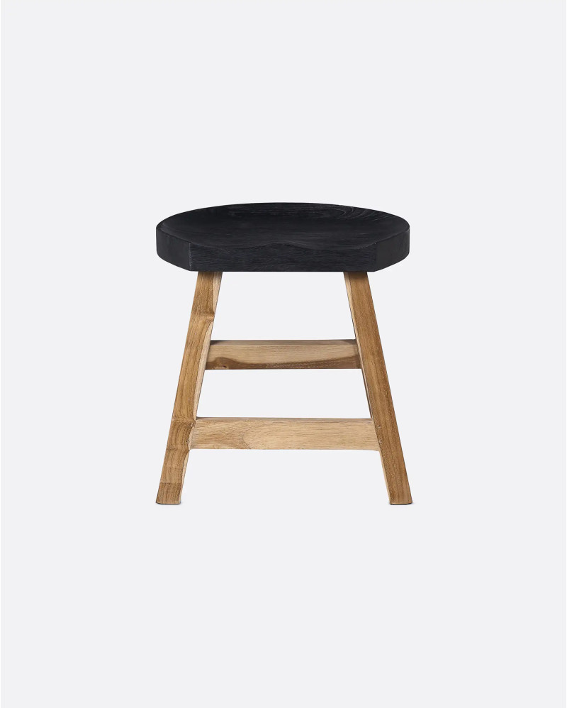 KING stool in recycled teak wood 44 x 38 x 45 cm in natural and black colour