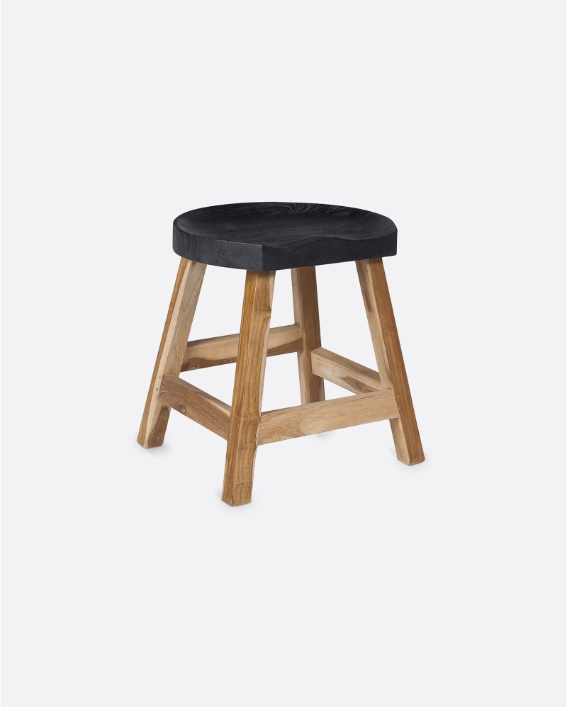 Tabouret KING en bois de teck recyclé 44 x 38 x 45 cm en couleur naturelle et noire