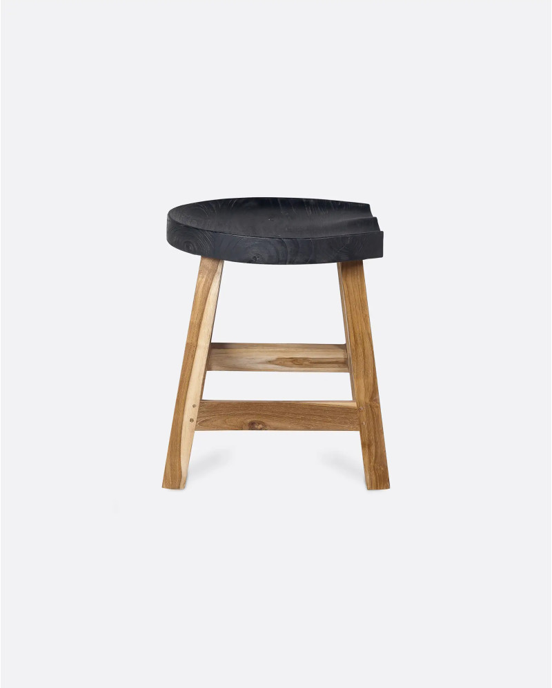 Tabouret KING en bois de teck recyclé 44 x 38 x 45 cm en couleur naturelle et noire