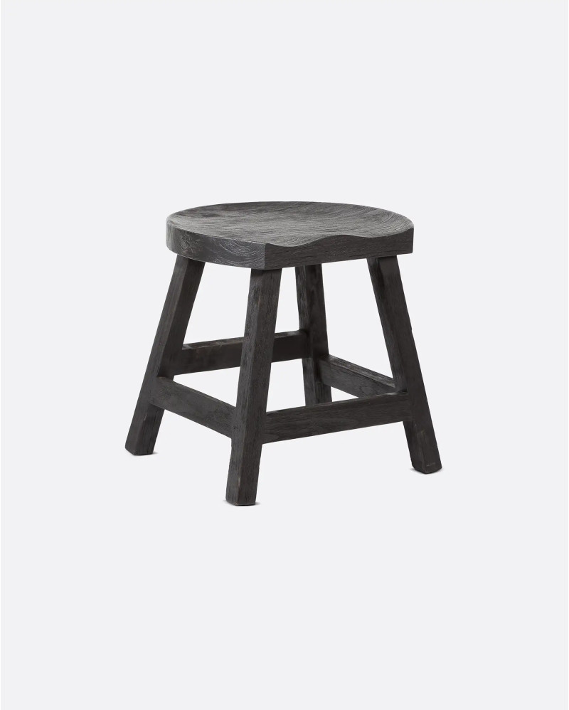 KING stool in recycled teak wood 44 x 38 x 45 cm in black colour