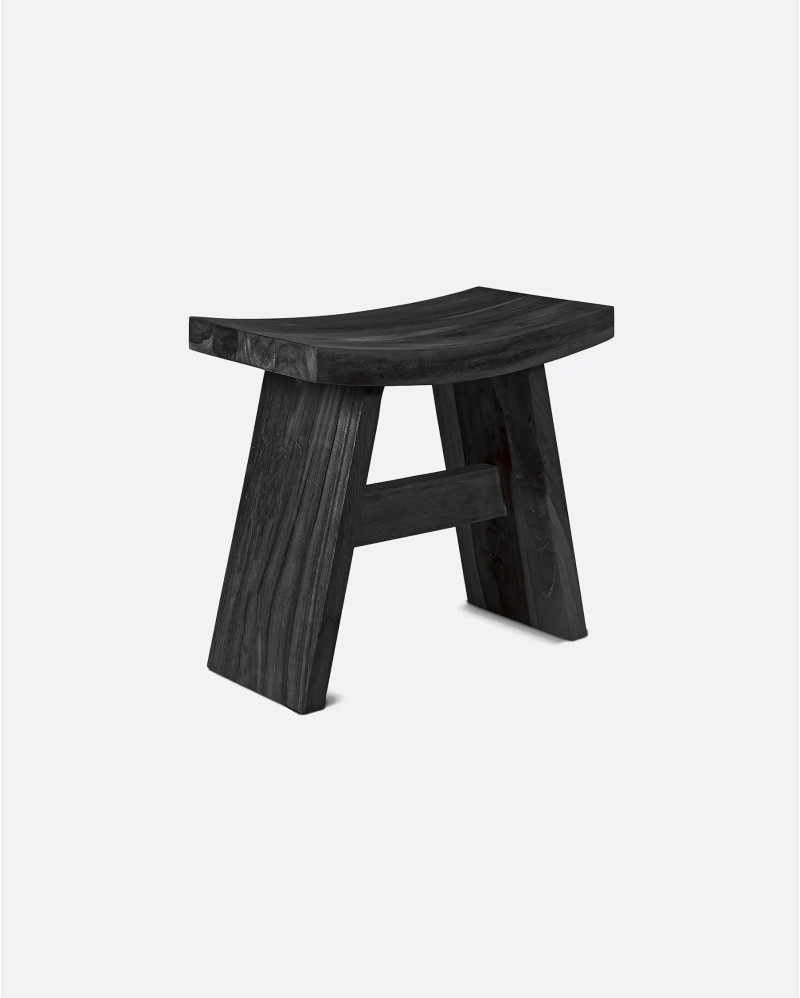 Tabouret U en bois de teck 47 x 26 x 45 cm en couleur noire