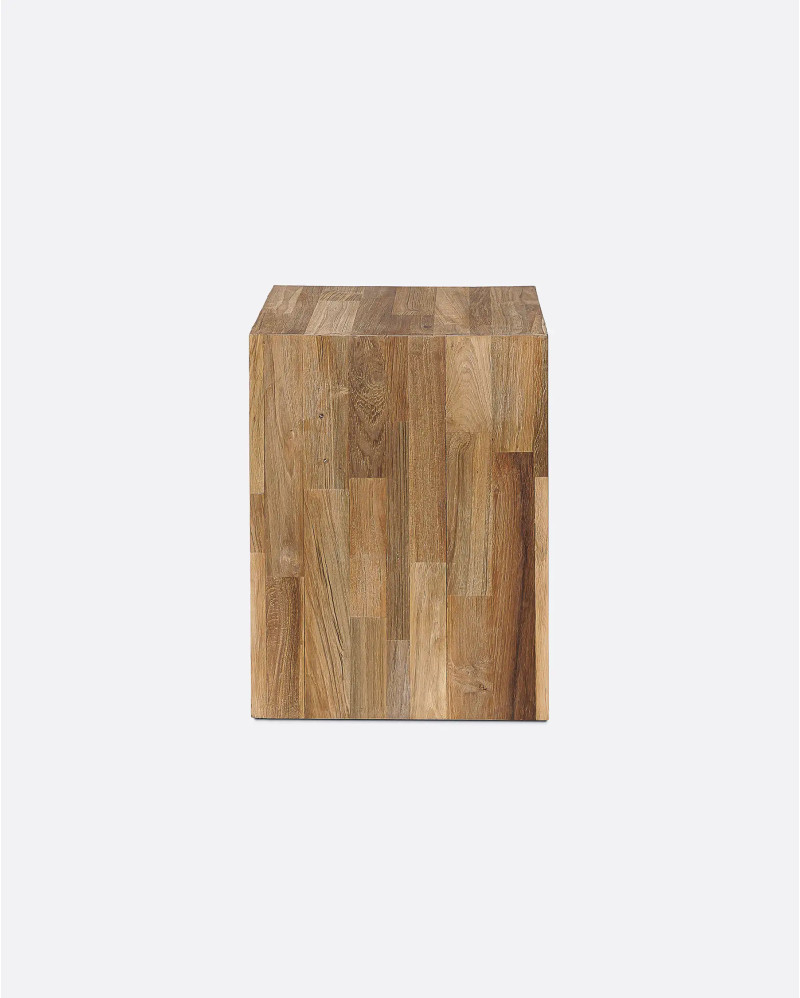 MOSAIC stool in recycled teak wood 33 x 33 x 45 cm in natural colour