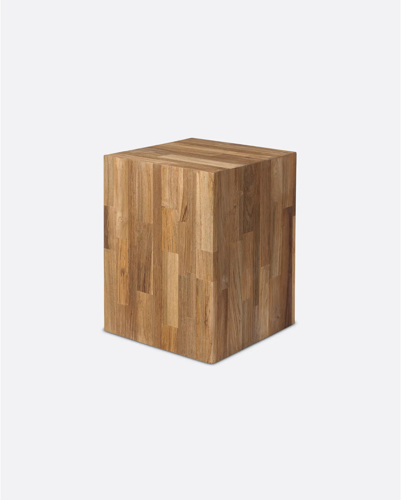 MOSAIC stool in recycled teak wood 33 x 33 x 45 cm in natural colour