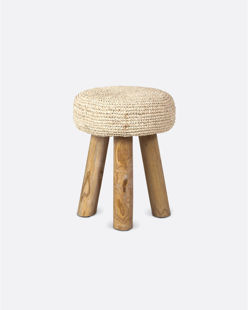 ALGA stool in recycled teak and seagrass 35 x 35 x 45 cm in natural colour