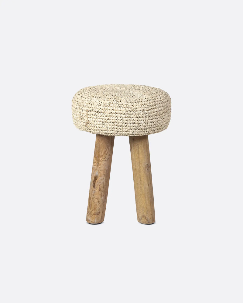 ALGA stool in recycled teak and seagrass 35 x 35 x 45 cm in natural colour