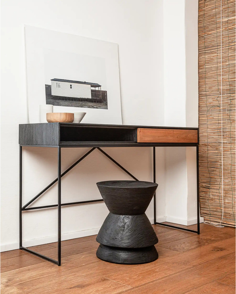 DIAVOLO stool in teak wood 36 x 36 x 40 cm in black colour