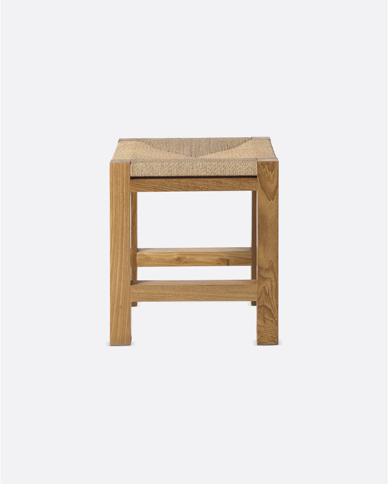 Tabouret KUMAI en bois de teck et corde de papier 40 x 40 x 45 cm