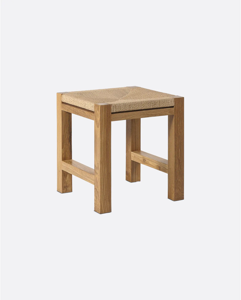 Tabouret KUMAI en bois de teck et corde de papier 40 x 40 x 45 cm