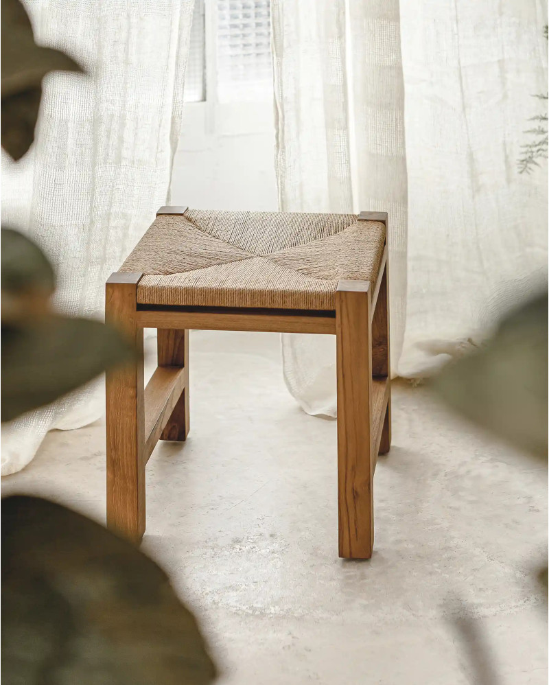 KUMAI stool in teak wood and paper cord 40 x 40 x 45 cm