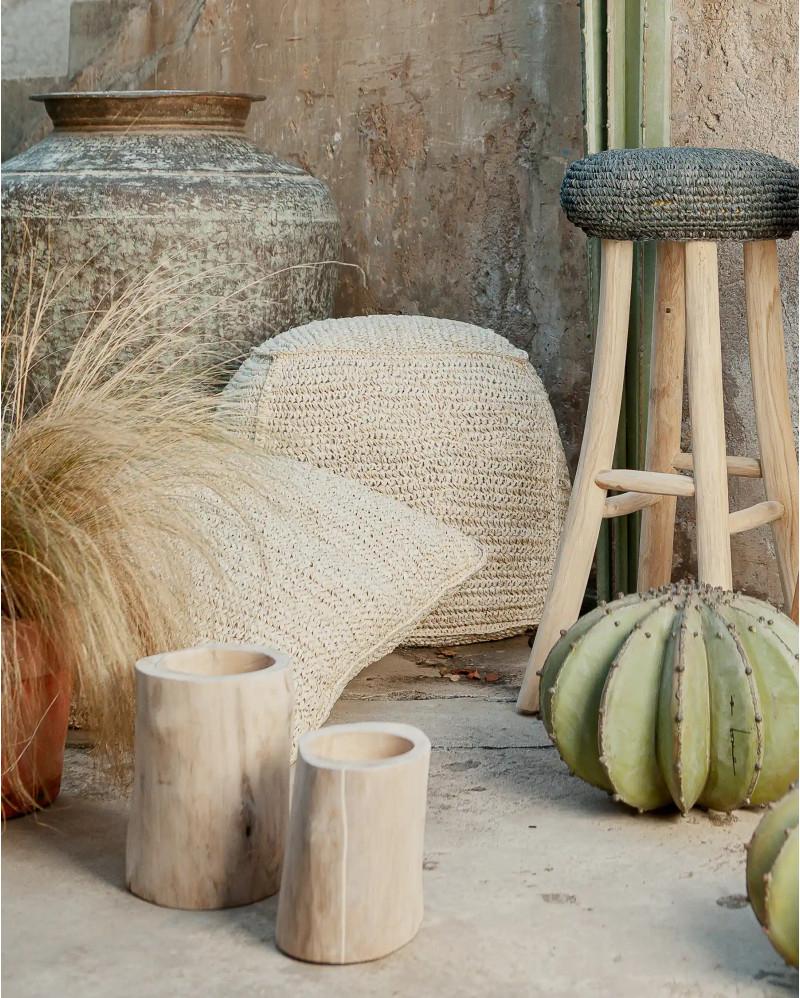 ALGA pouffe upholstered with seaweed 45 x 45 x 45 cm in natural colour