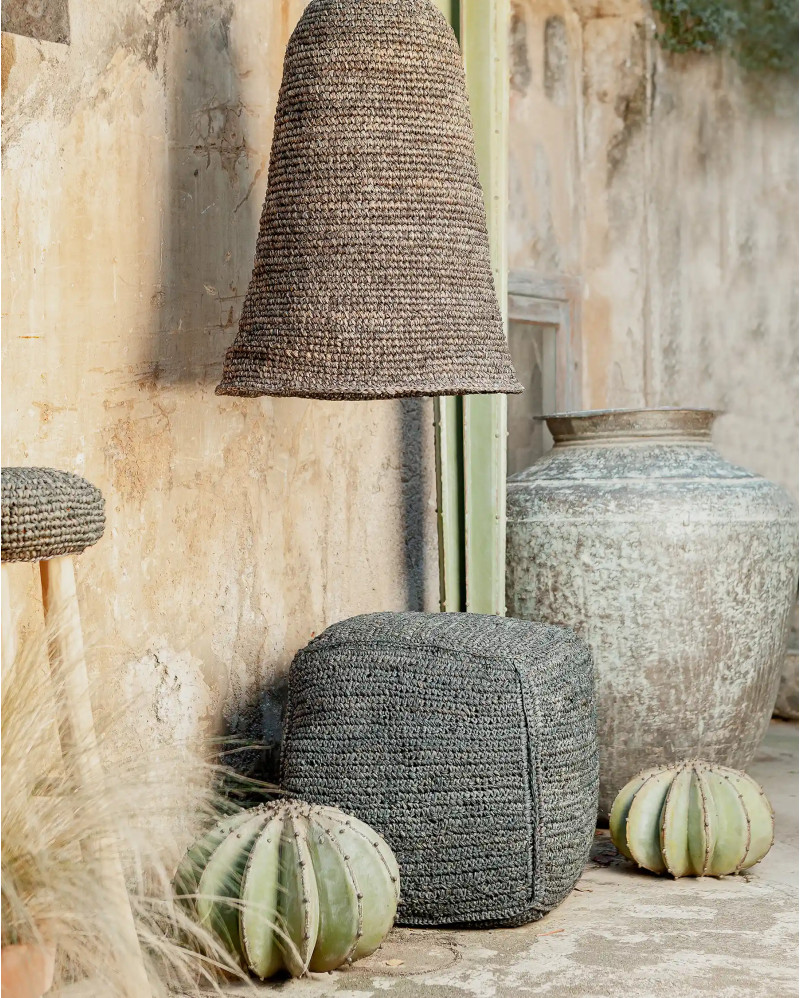 ALGA pouffe upholstered with seaweed 45 x 45 x 45 cm in black colour